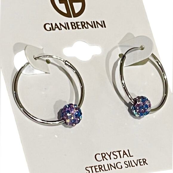 NEW Giani Bernini HOOP EARRINGS 1" Aurora Borealis Crystal Ball Sterling Silver - Picture 6 of 6